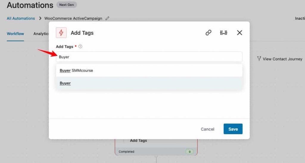Add a tag for WooCommerce ActiveCampaign integration