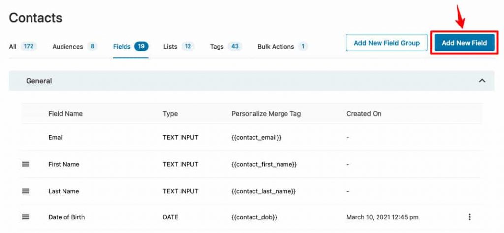 Go to Contacts > Fields in FunnelKit Automations, and click on Add New Field