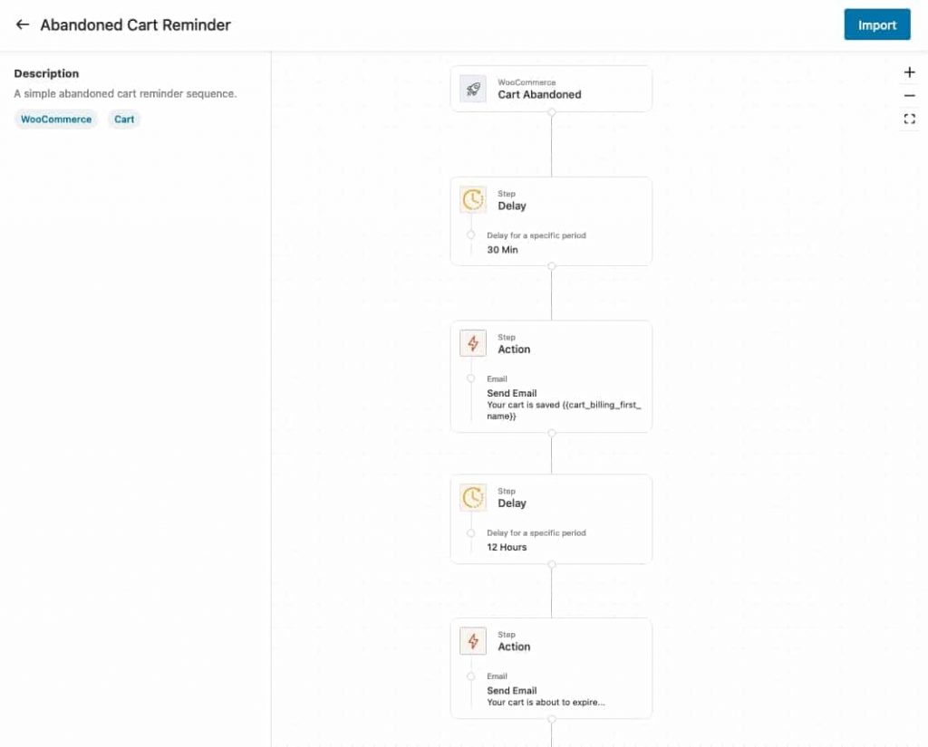 Abandoned cart reminder recipe in Next Generation Automation Builder