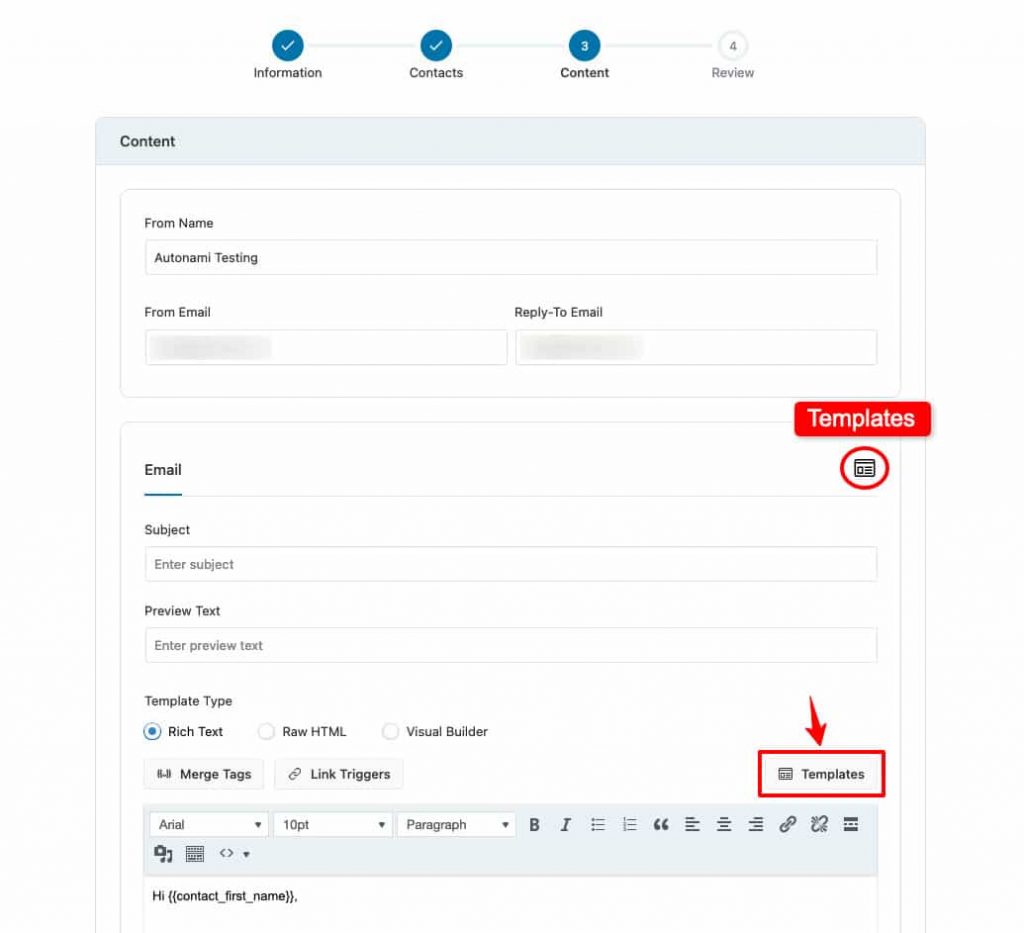 Using a template within Broadcasts