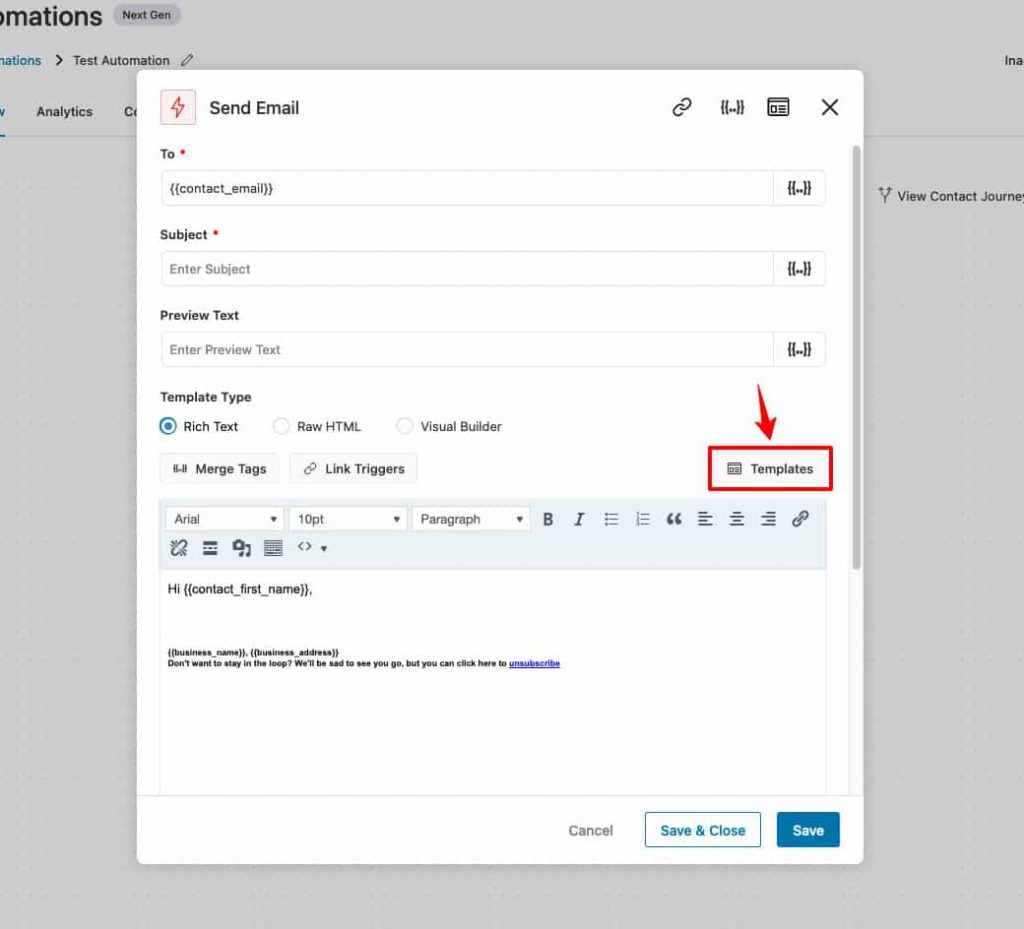 Using a template within Automation