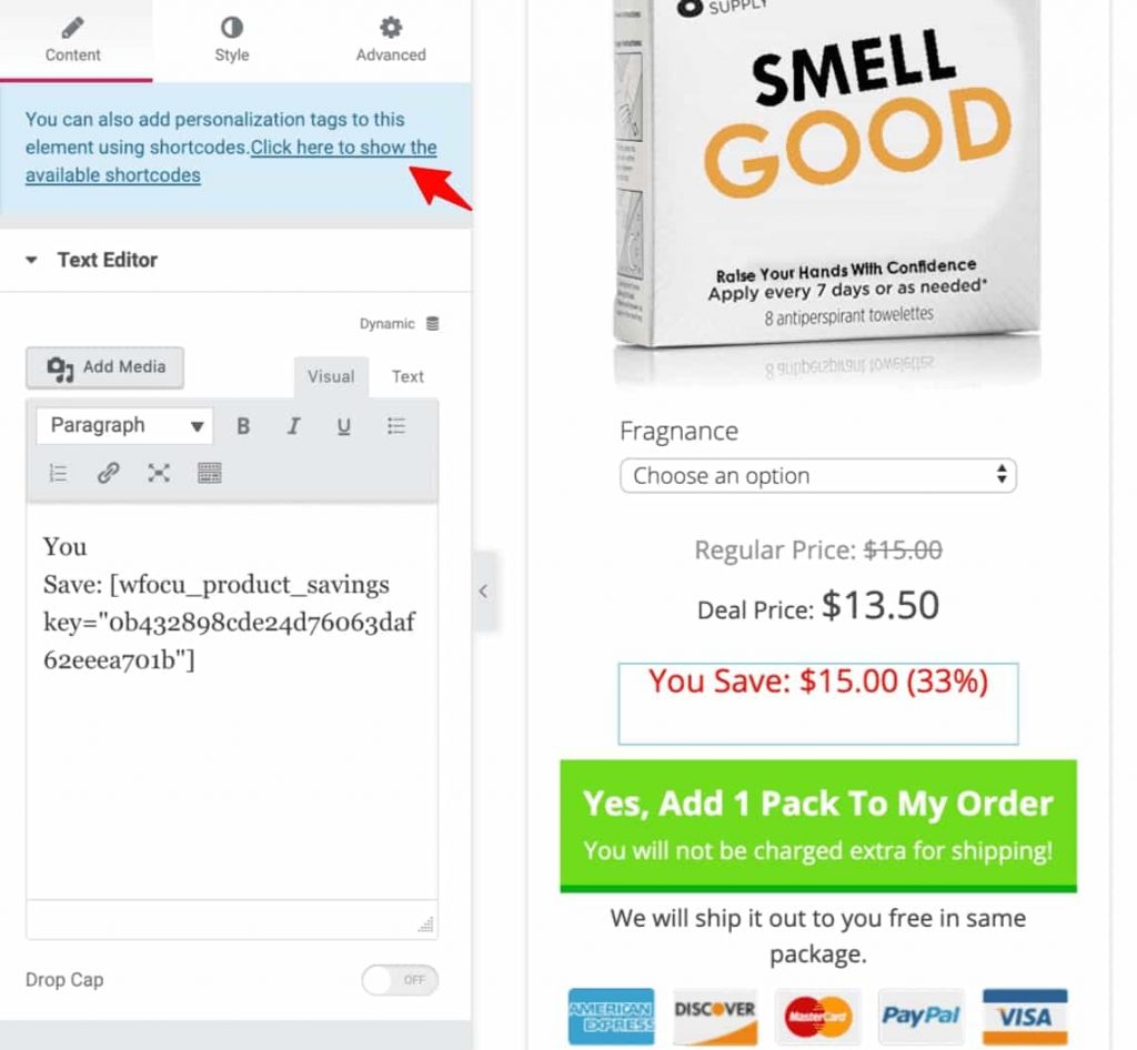 Use shortcodes to design your multiple one-click upsells