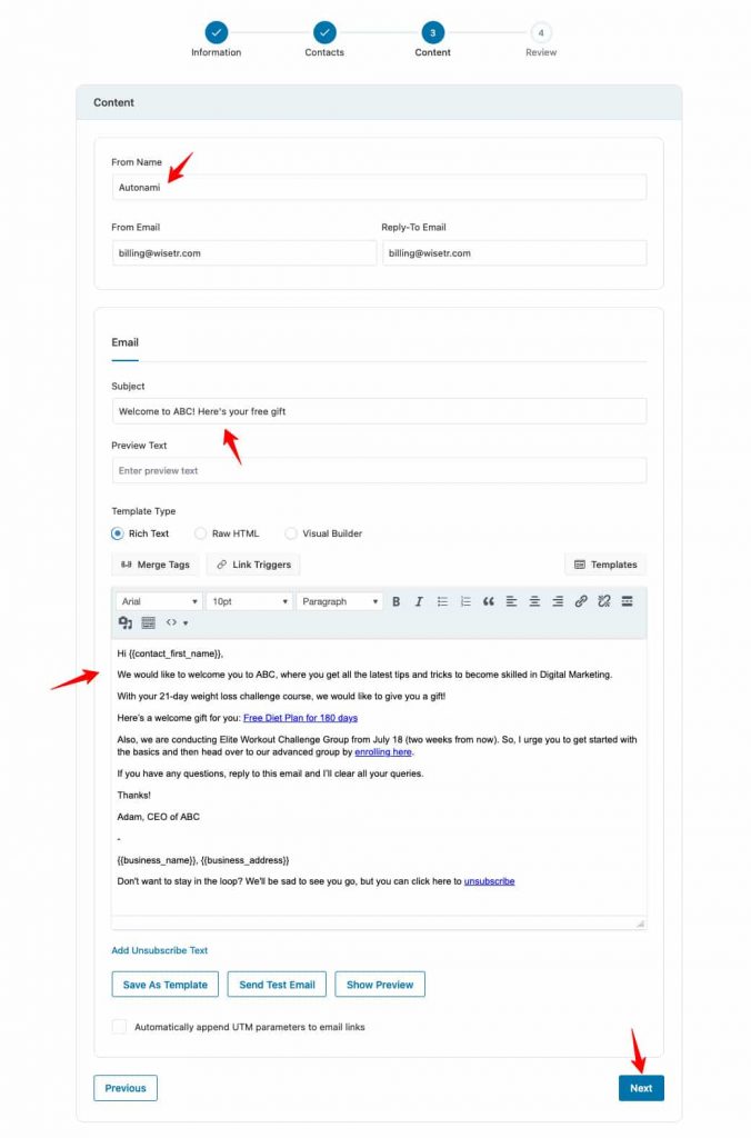 Edit your email content