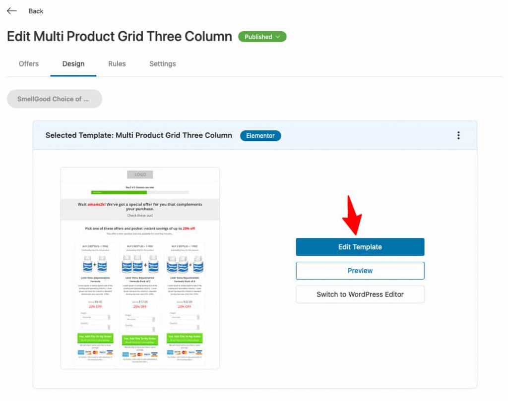 Edit template to design your upsell offer