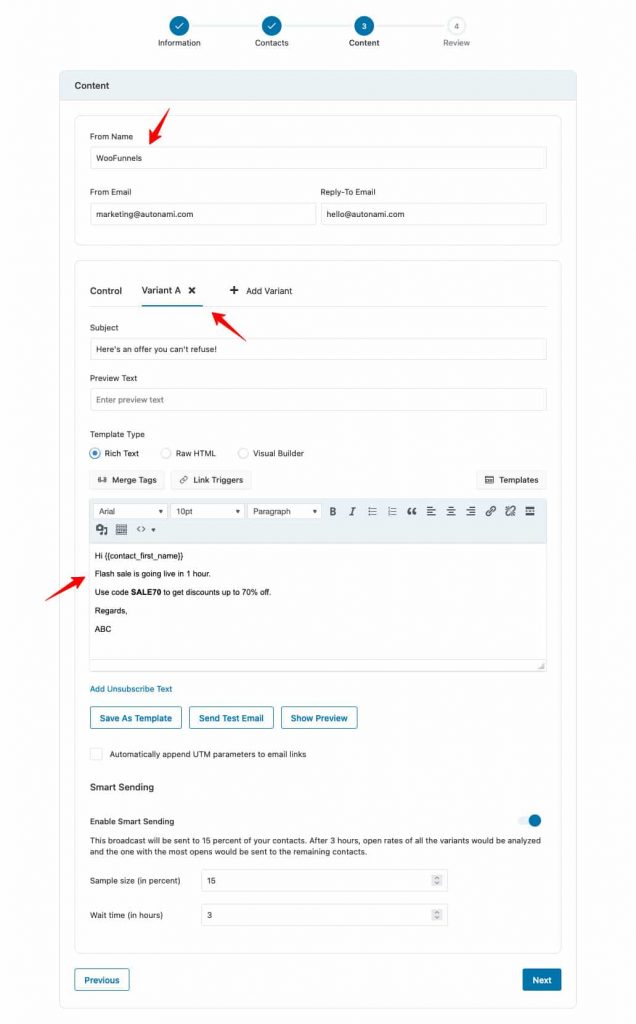 A/B testing email broadcasts