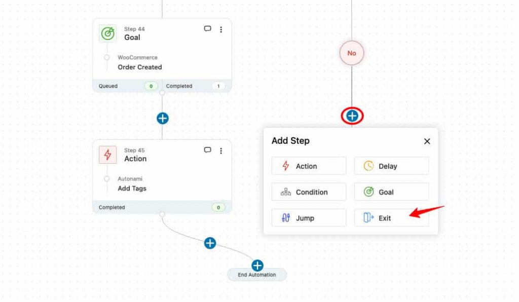 To exit a particular automation, click on the Exit node.