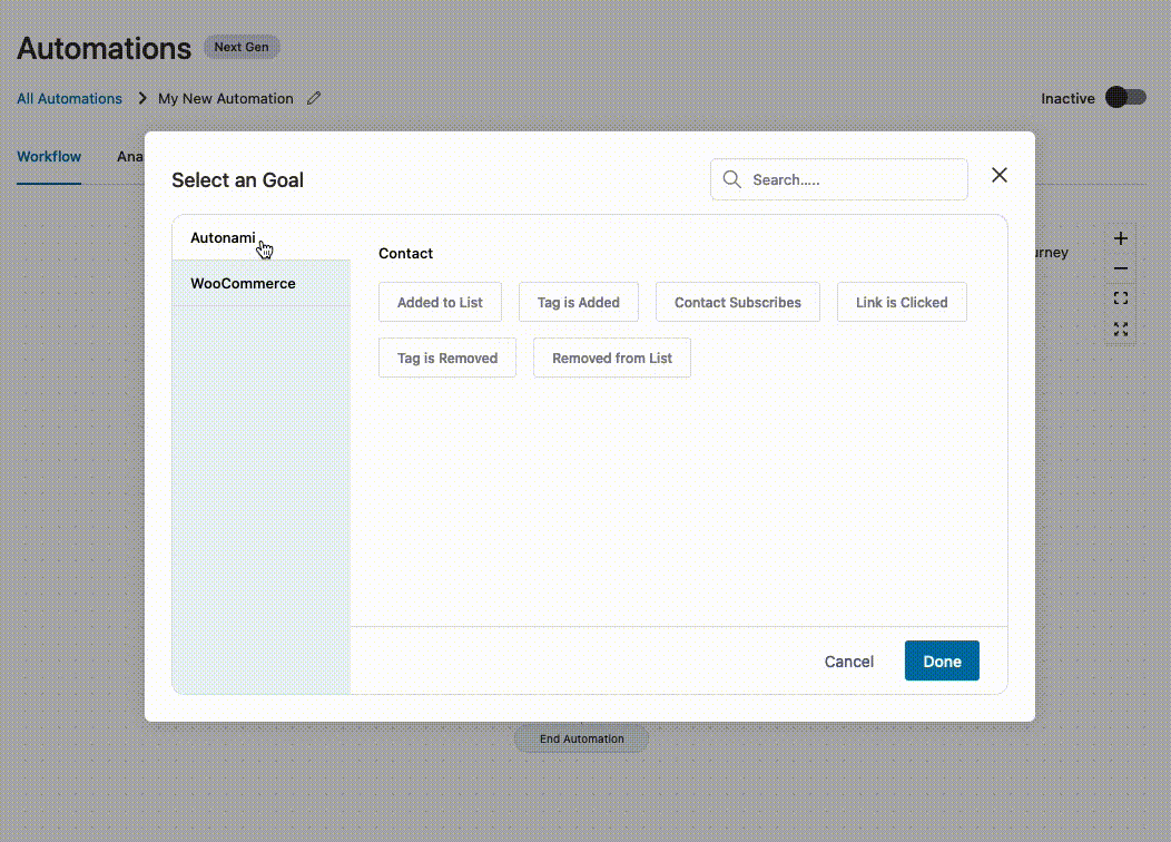 Take a look at the possible goals you can choose in the next generation automation builder