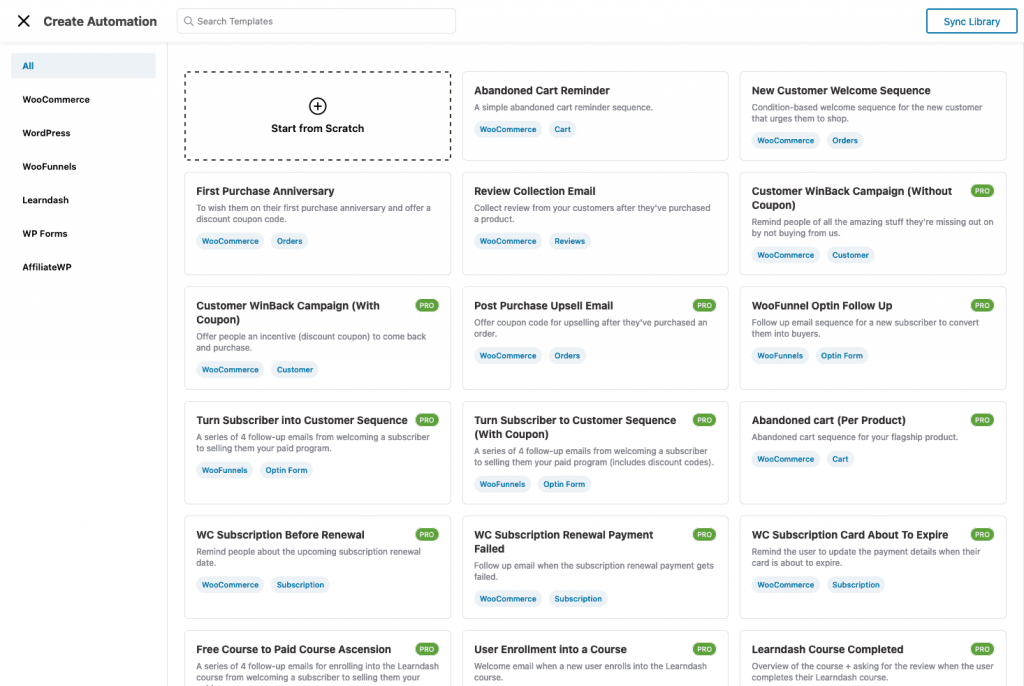 Library of Pre-built workflows in Next Generation Automation Builder