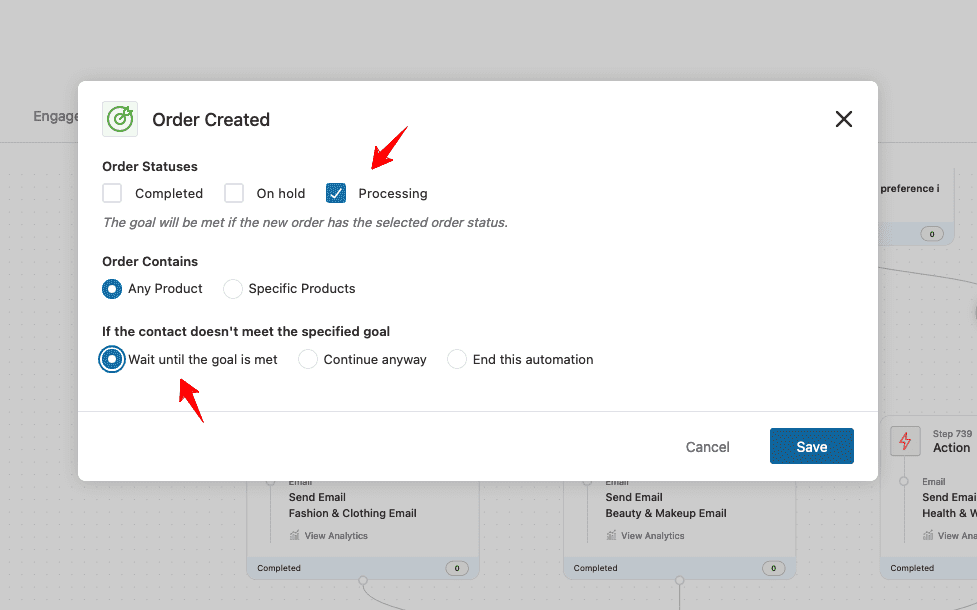 Configure the order created goal