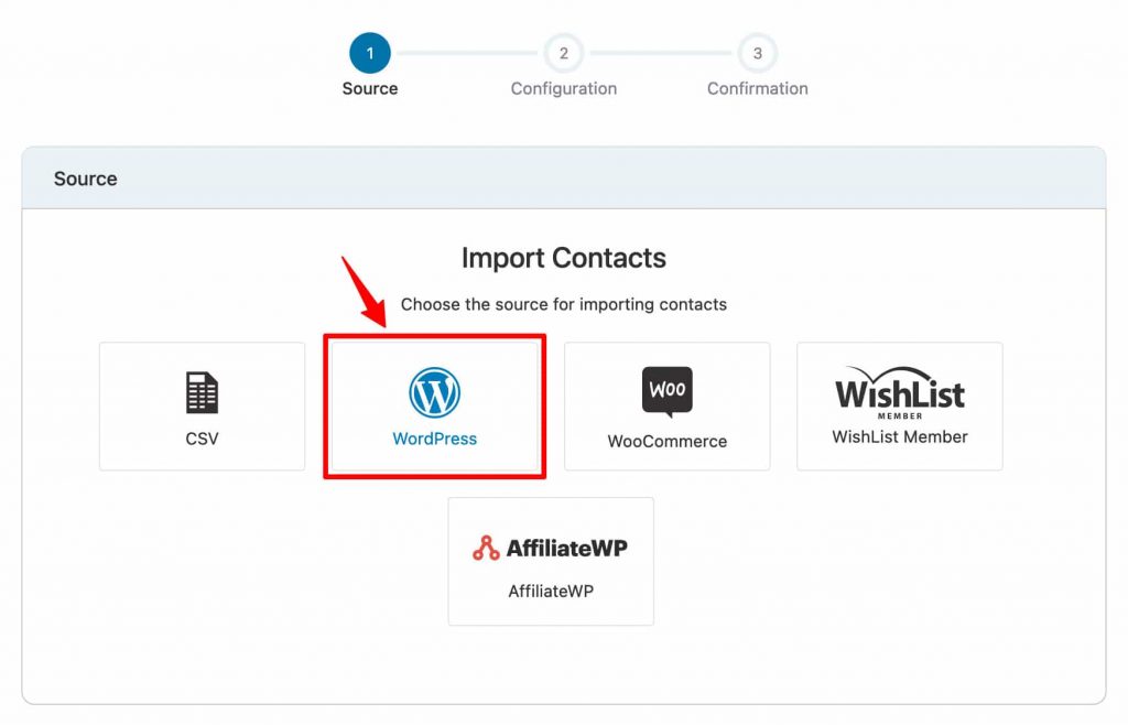 Import contacts from WordPress