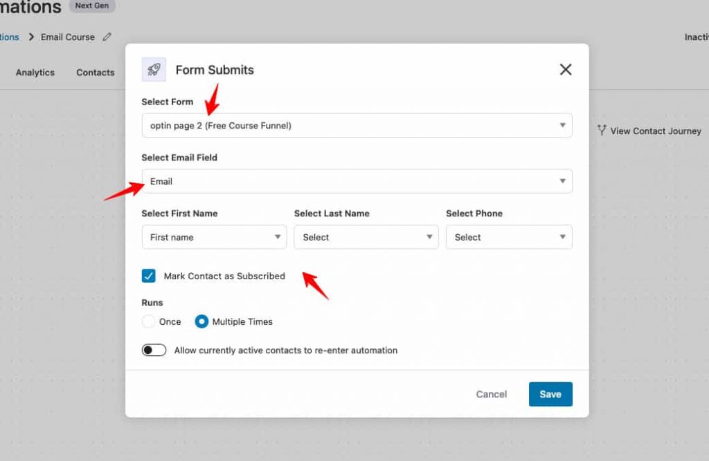 Configure your form by specifying the form name and mapping the form fields