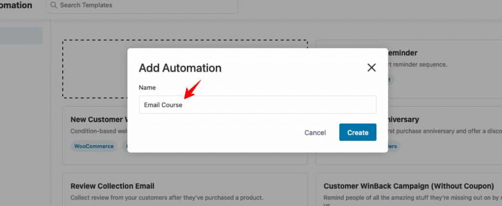 Enter a name for your automation - ‘Email Course’