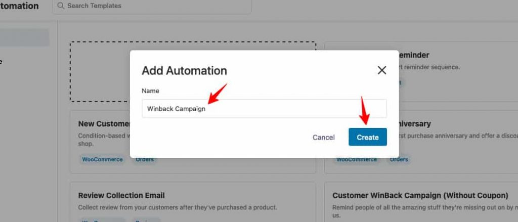 Enter a name for your automation - ‘Winback campaign’
