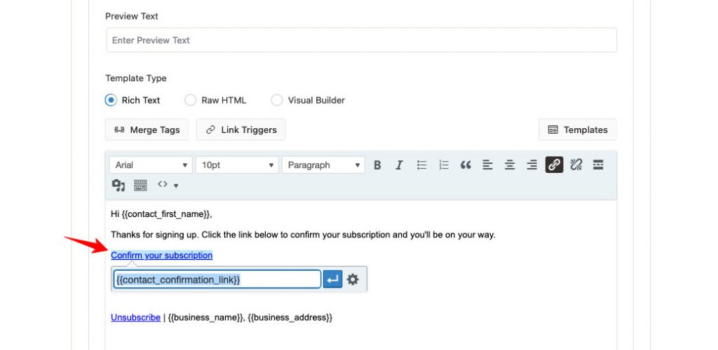 Paste the merge tag when sending email