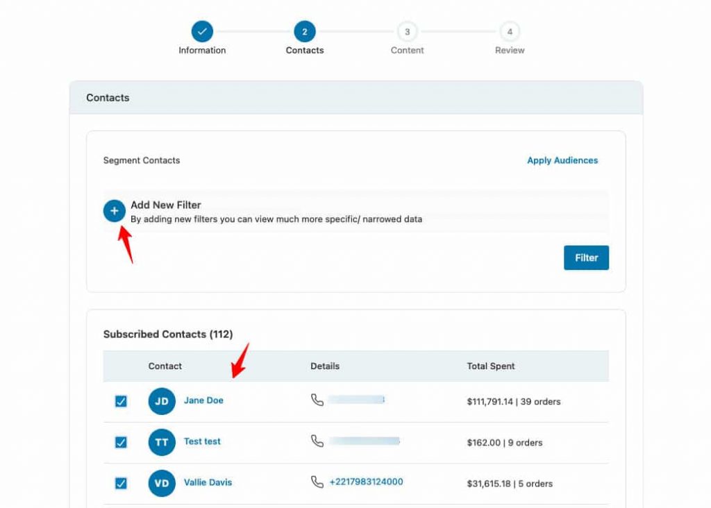 Select contacts to broadcast SMS in FunnelKit Automations