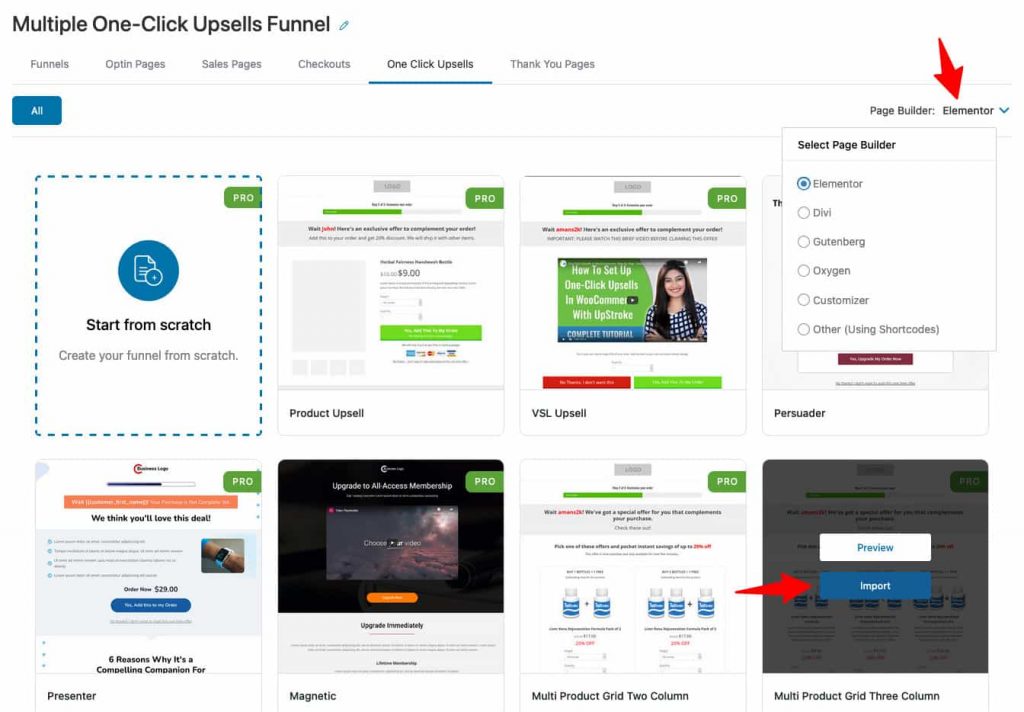 Import multiple one-click upsells on your sales funnel