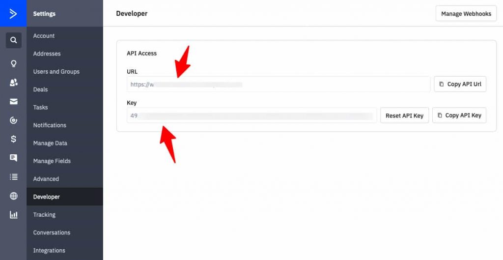 Copy the activecampaign api access url and key to set up woocommerce activecampaign integration