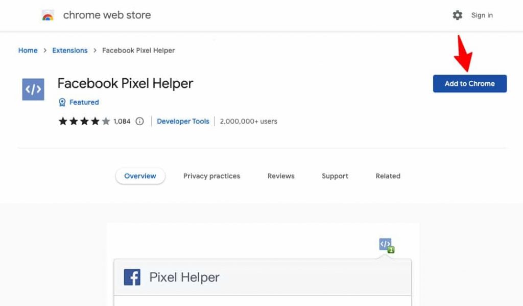 Click on Add to Chrome to install the WooCommerce Facebook Pixel Helper
