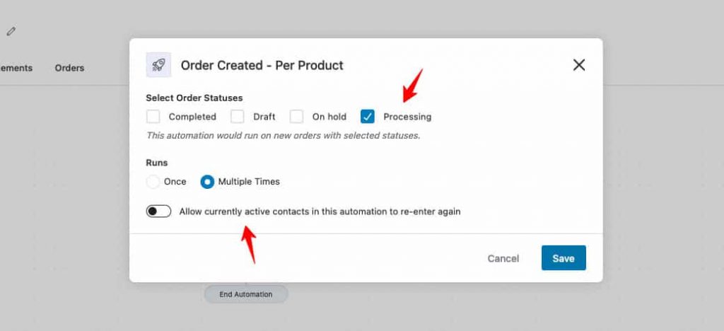 Configure the "Order Created - Per Product' event trigger