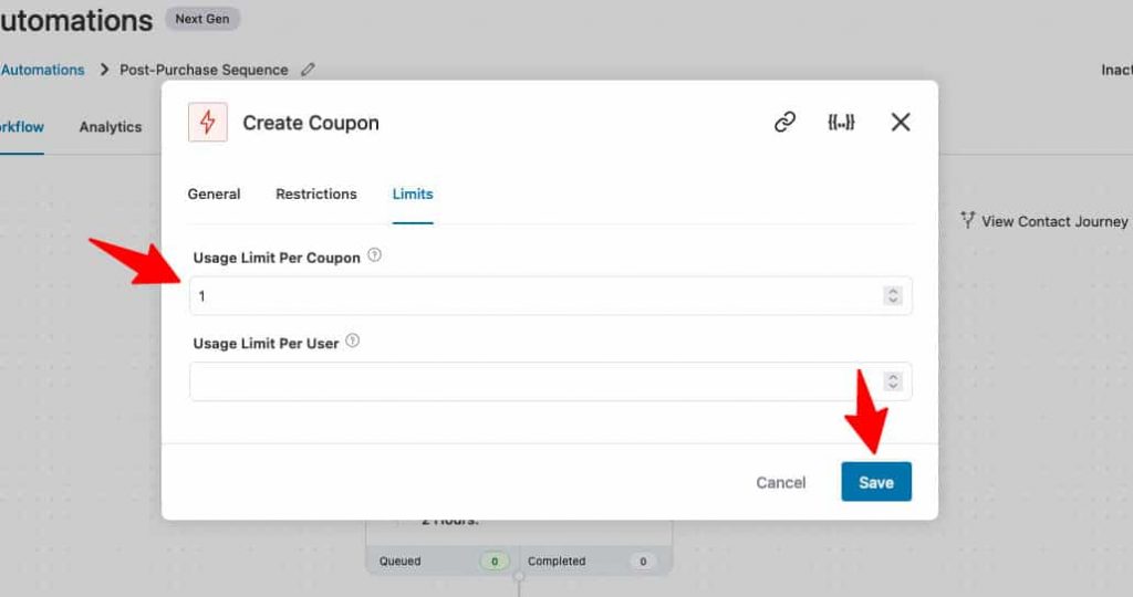Specify the usage limits of your WooCommerce dynamic coupon