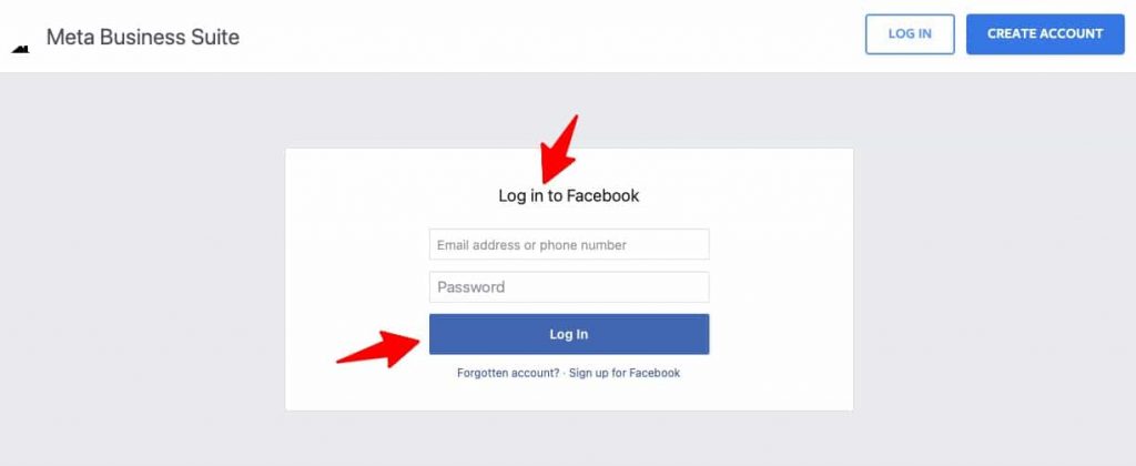 Log in to Facebook Business Suite with your credentials