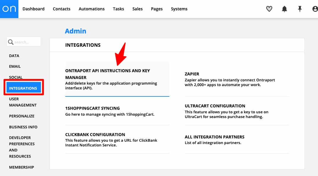 Click on ontraport api instructions and key manager