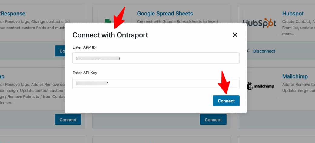 paste the app id and api key