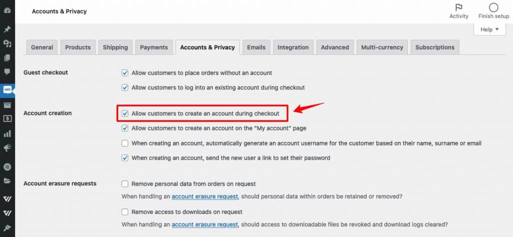 Enable customer registration on the checkout page