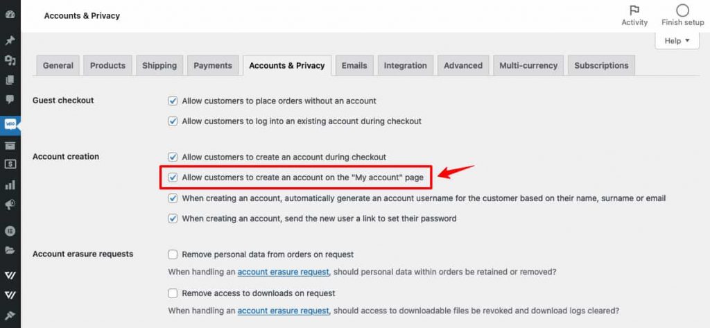 Enable creating an account on "My Account" page