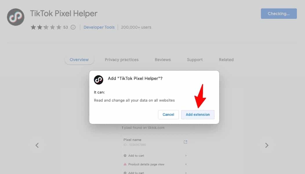 Confirm the tiktok pixel helper installation 