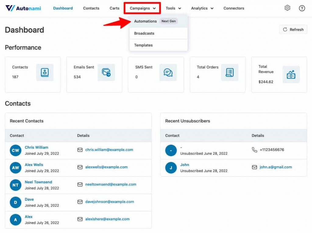 Go to Automations (Next Gen) under Campaigns