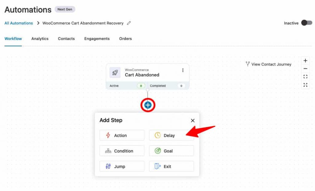 Add a delay to cart abandonment workflow