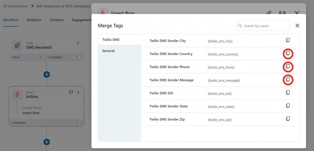 copying the relevant merge tags - SMS-related woocommerce-google sheets integration