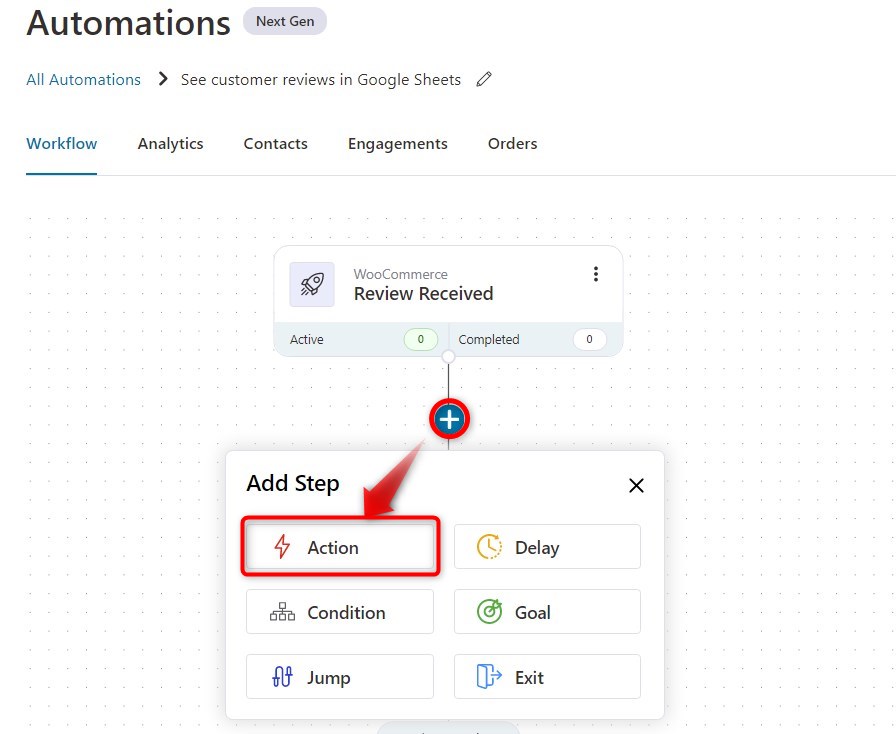 adding an action - review related woocommerce-google sheets integration