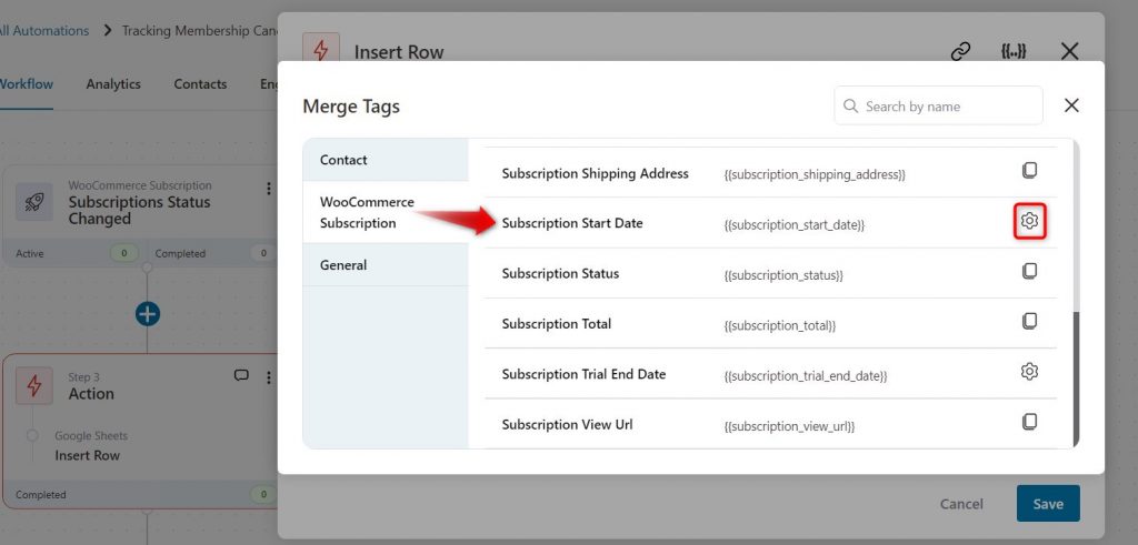 adding a merge tag - subscriptions-related woocommerce-google sheets integration