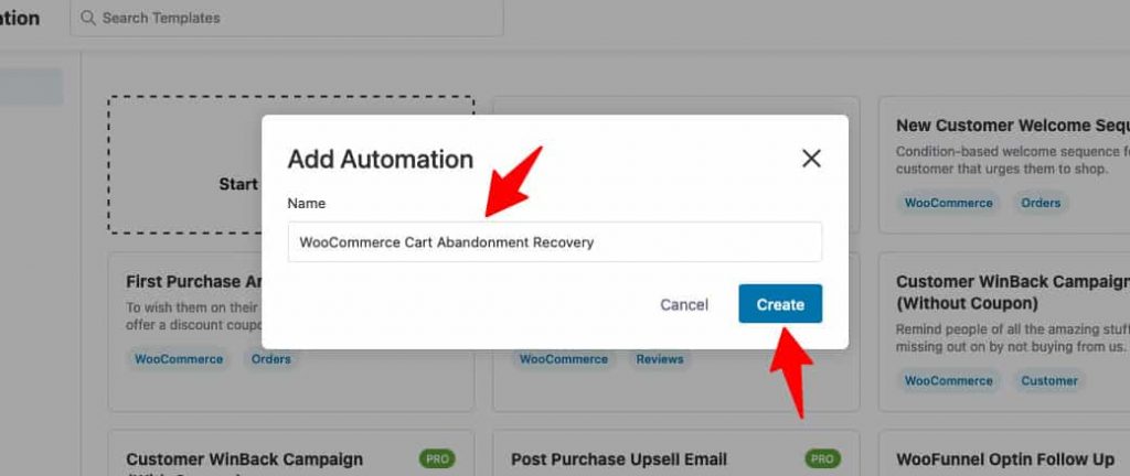 Name your automation - WooCommerce cart abandonment recovery
