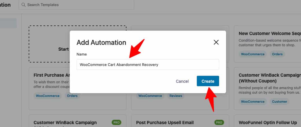 Name your automation - WooCommerce cart abandonment recovery