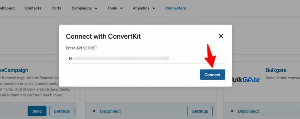 Paste the ConvertKit API secret key