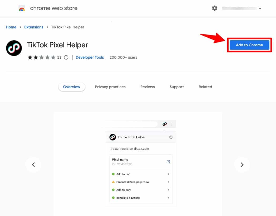 Click on Add to chrome button to set up tiktok pixel helper chrome extension