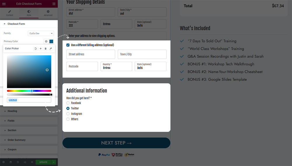 Change the primary colors on the checkout form