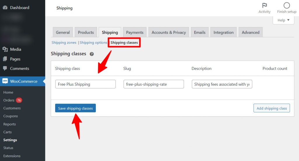 Add a new shipping class for your free plus shipping funnel