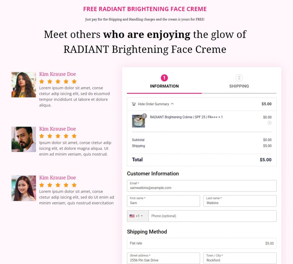 This is how the checkout page of your free plus shipping funnel looks like