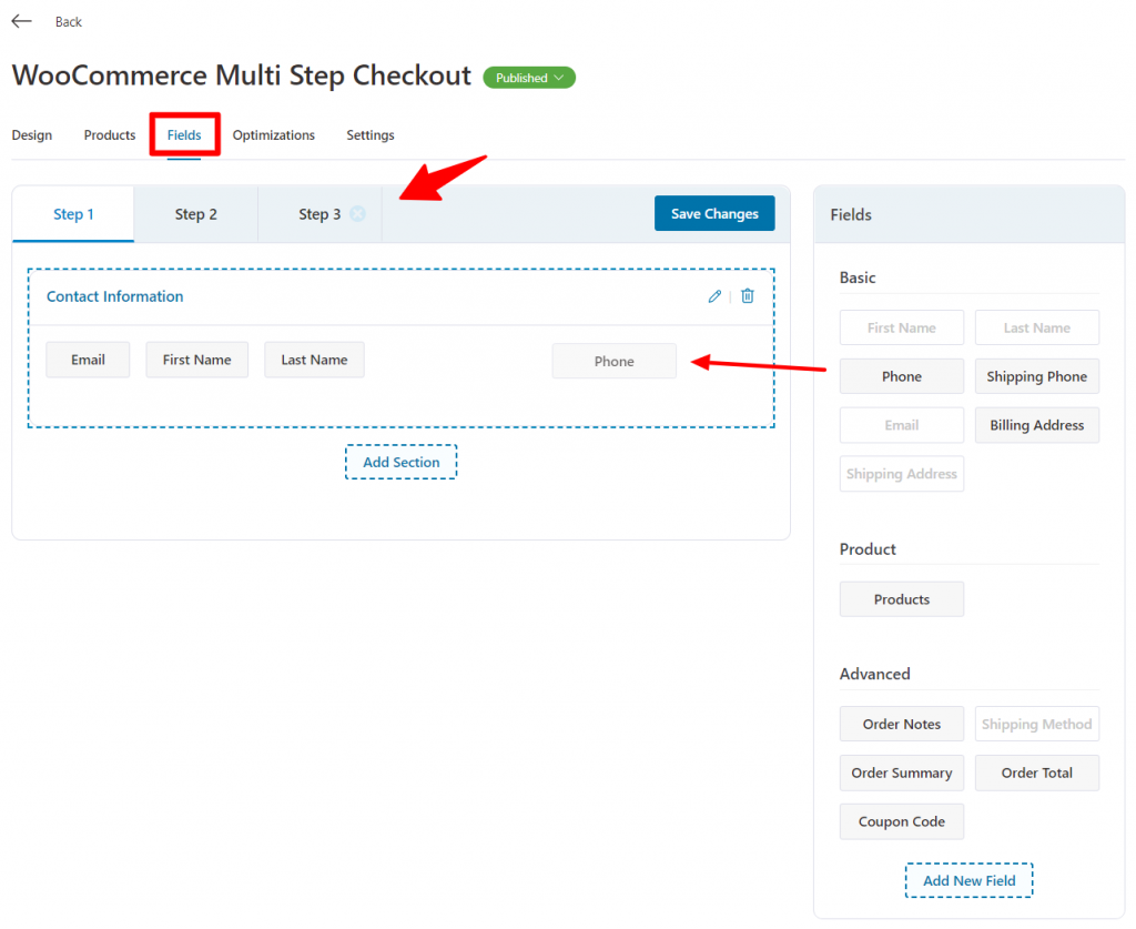 Customize the form fields of your woocommerce multi step checkout page
