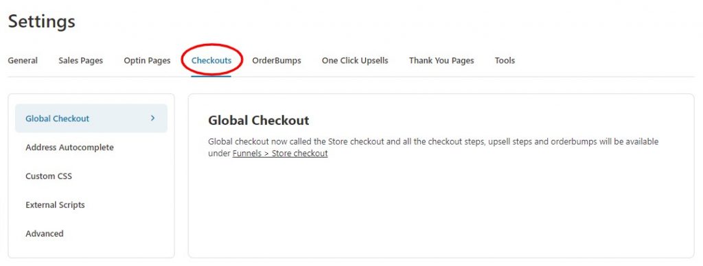 global settings of Checkout Pages