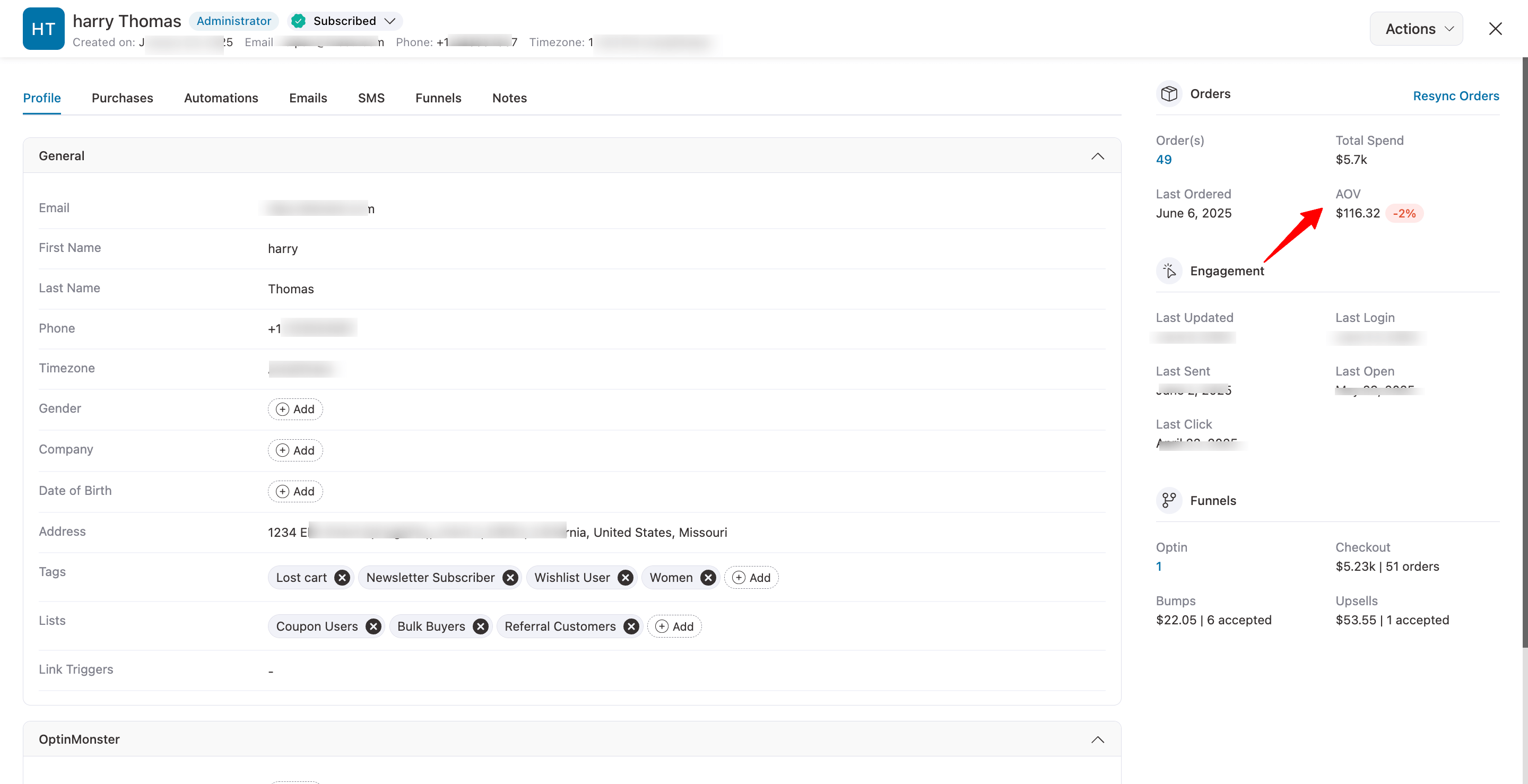 individual AOV vs Store AOV in FunnelKit Automations