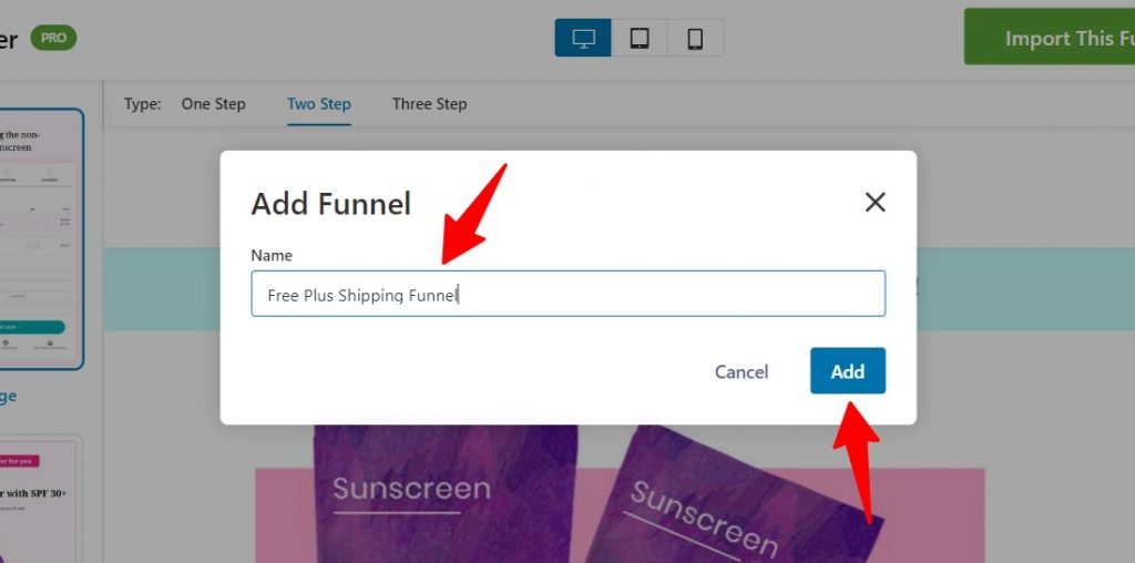 Name your free plus shipping funnel