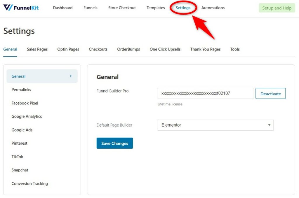 Go to the settings section in woofunnels funnel builder