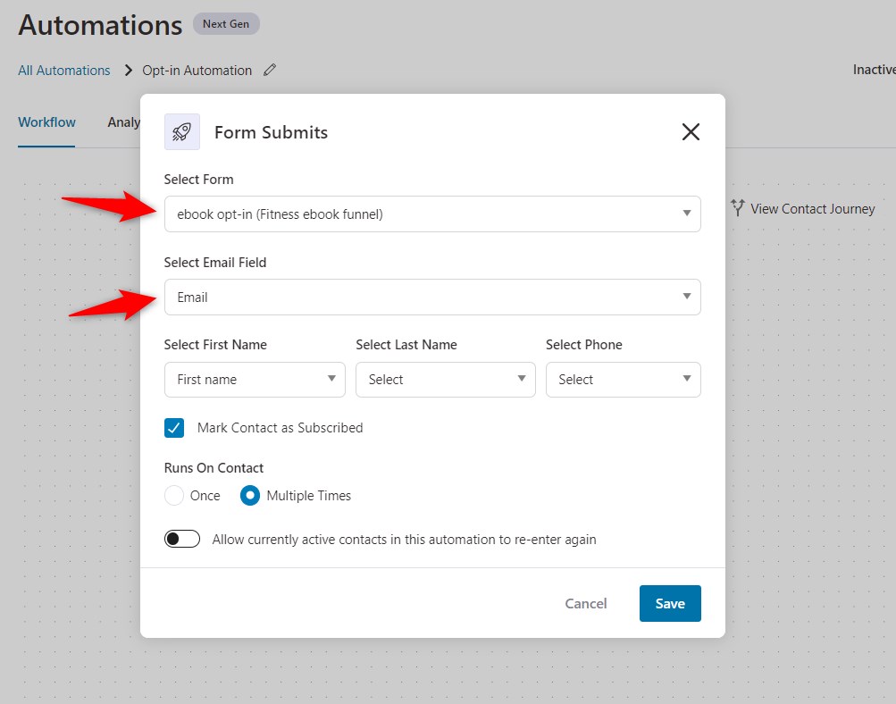 Map the fields on your form