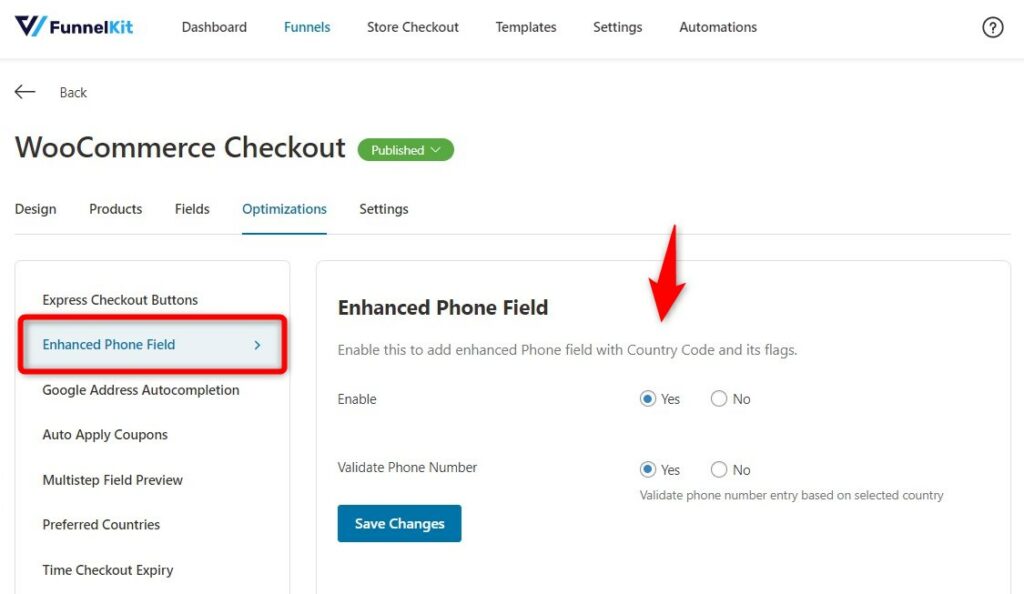 Enhanced phone field checkout page optimization