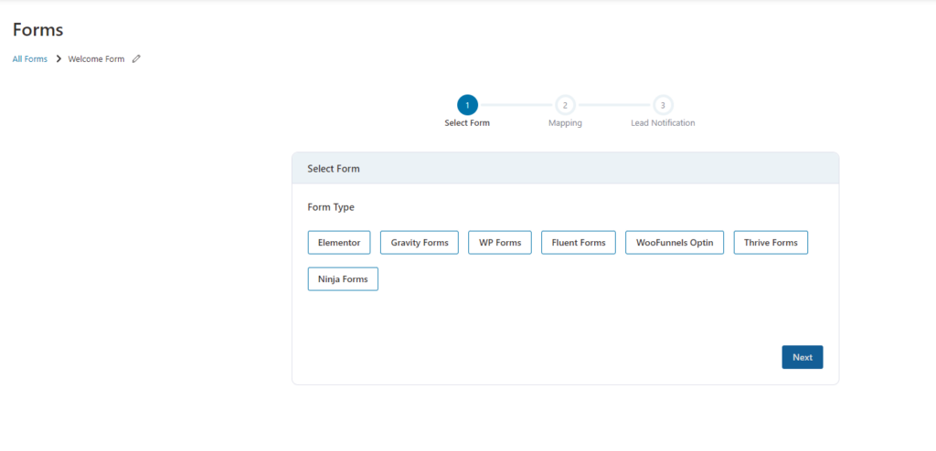 Select the plugin with which you have already created your form